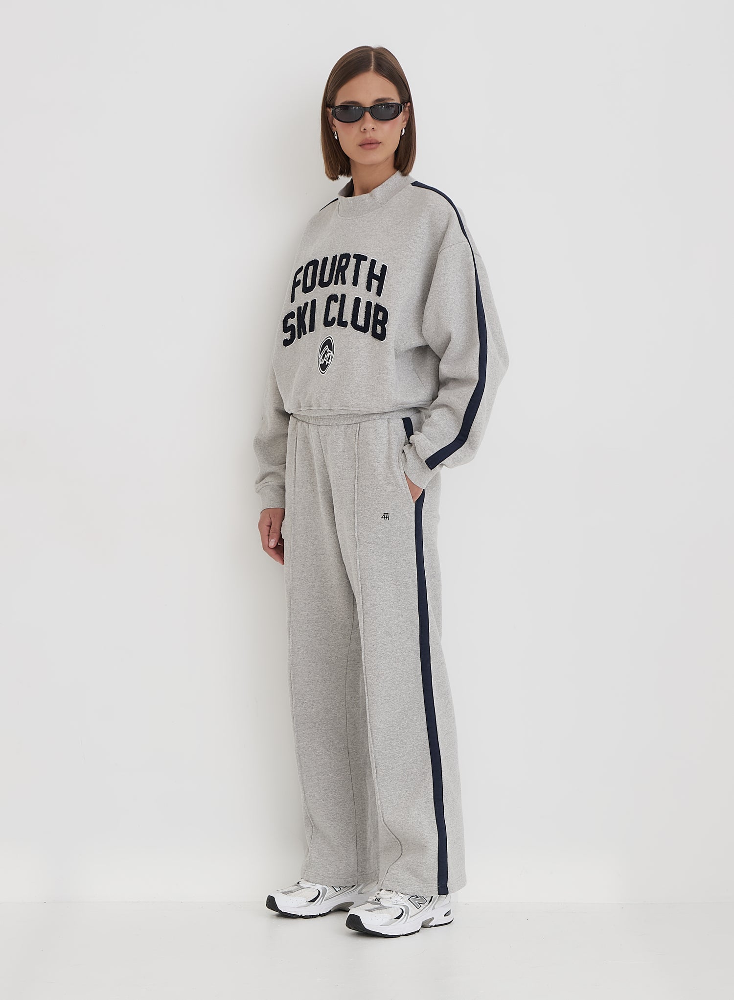 Grey Contrast Stripe Wide Leg Jogger